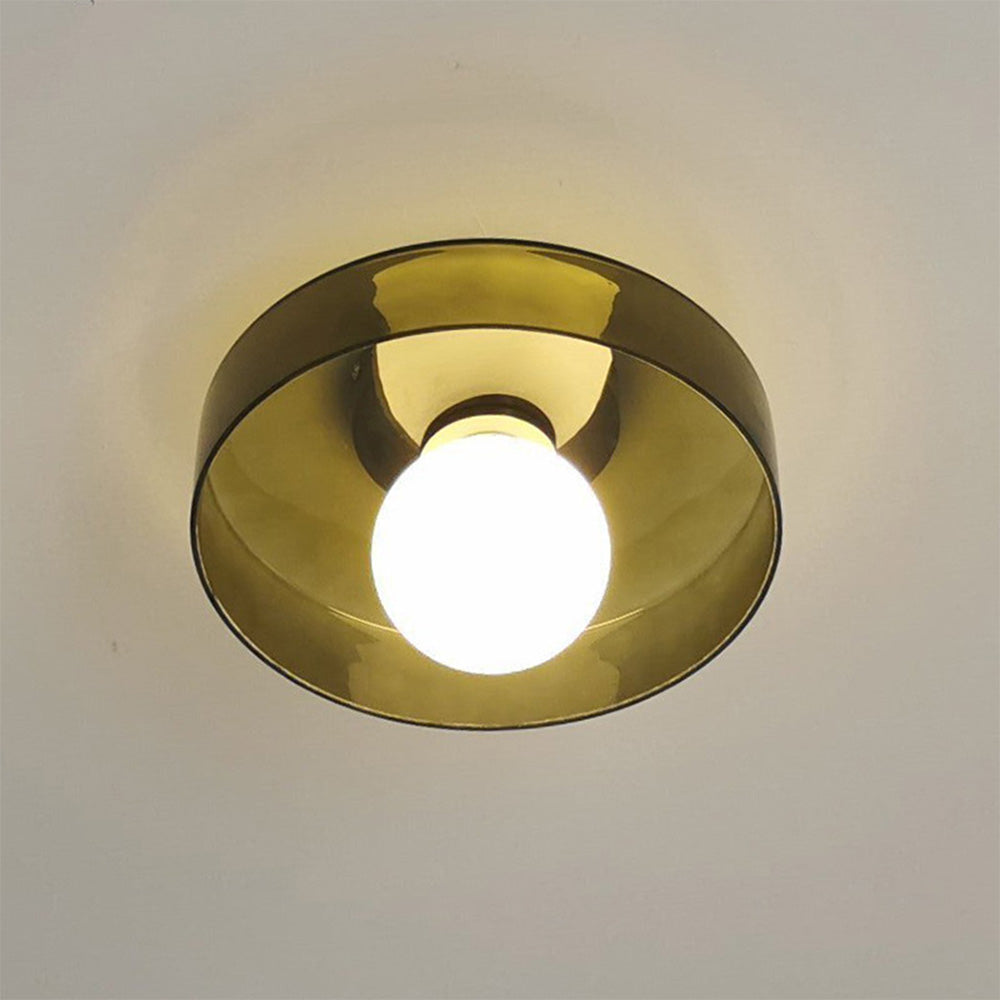 "Modern glass round ceiling light with sleek design, ideal for stylish kitchens, available in varied colors and sizes."