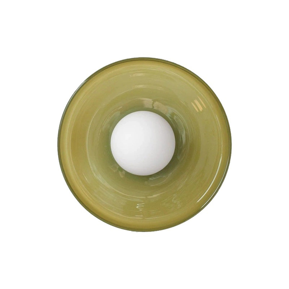 "Modern glass round ceiling light with sleek design, ideal for stylish kitchens, available in varied colors and sizes."