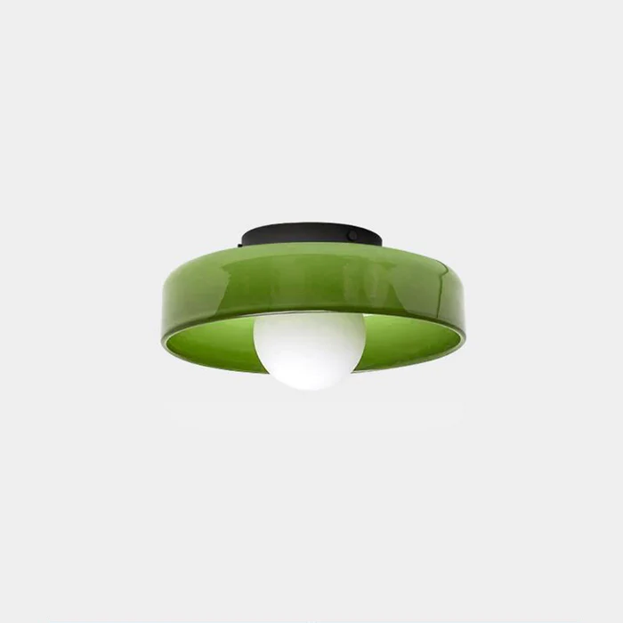 "Modern glass round ceiling light with sleek design, ideal for stylish kitchens, available in varied colors and sizes."