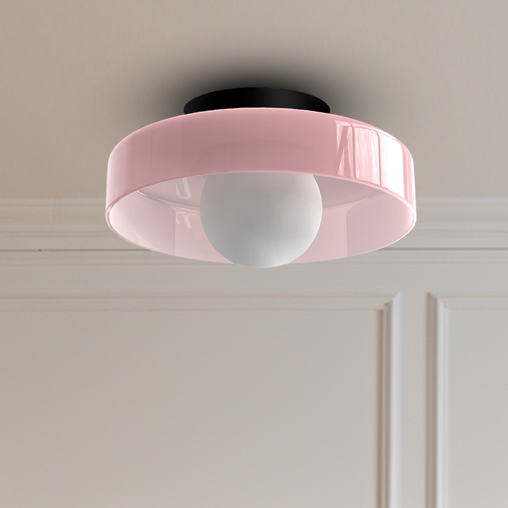 "Modern glass round ceiling light with sleek design, ideal for stylish kitchens, available in varied colors and sizes."