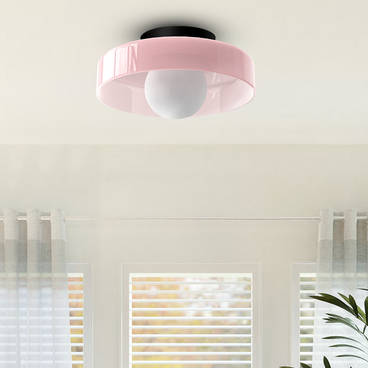 "Modern glass round ceiling light with sleek design, ideal for stylish kitchens, available in varied colors and sizes."