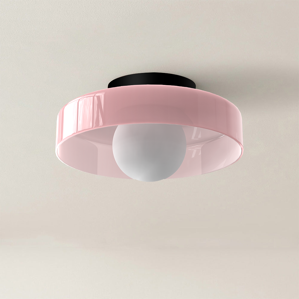 "Modern glass round ceiling light with sleek design, ideal for stylish kitchens, available in varied colors and sizes."