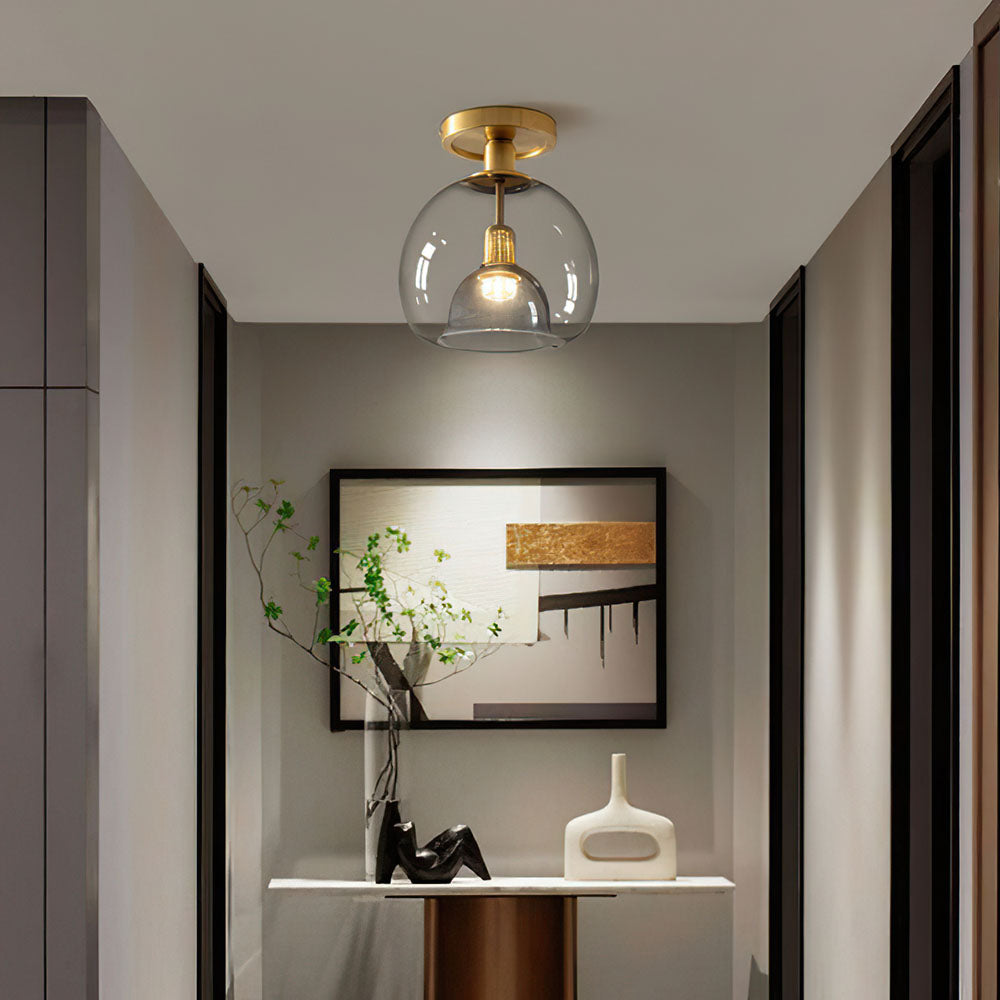 "Modern grey glass ceiling light, sleek and elegant, perfect for illuminating hallways with stylish, even lighting."