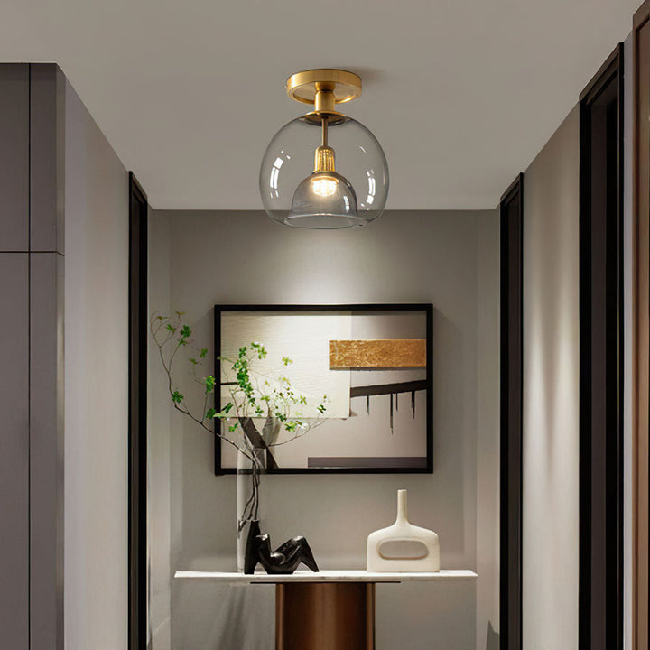 "Modern grey glass ceiling light, sleek and elegant, perfect for illuminating hallways with stylish, even lighting."