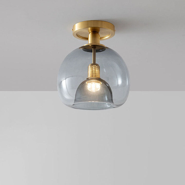 "Modern grey glass ceiling light, sleek and elegant, perfect for illuminating hallways with stylish, even lighting."