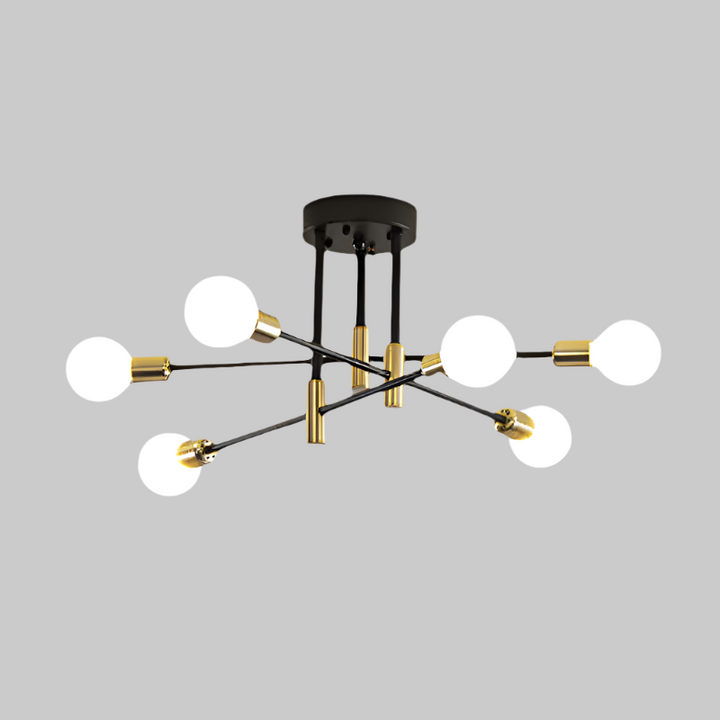 "Modern LED ceiling lamp with glass and metal design, featuring sleek lines, ideal for contemporary living spaces."