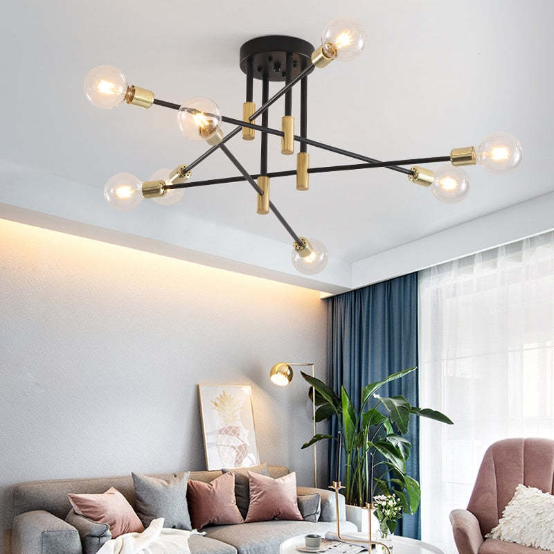 "Modern LED ceiling lamp with glass and metal design, featuring sleek lines, ideal for contemporary living spaces."