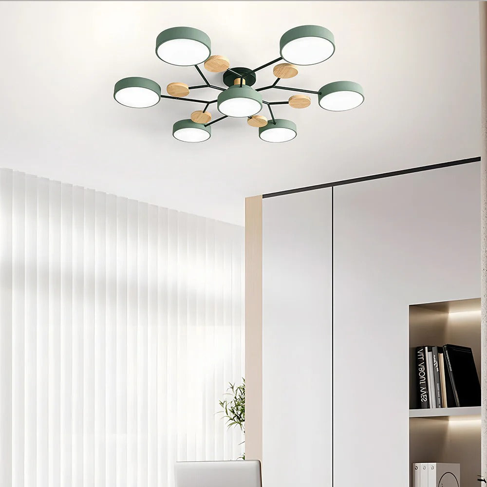 Modern LED ceiling light chandelier with sleek, minimalist design; iron and acrylic materials illuminate living rooms.