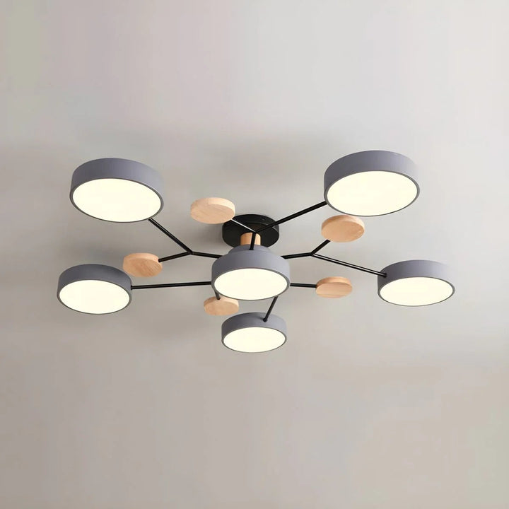 Modern LED ceiling light chandelier with sleek, minimalist design; iron and acrylic materials illuminate living rooms.