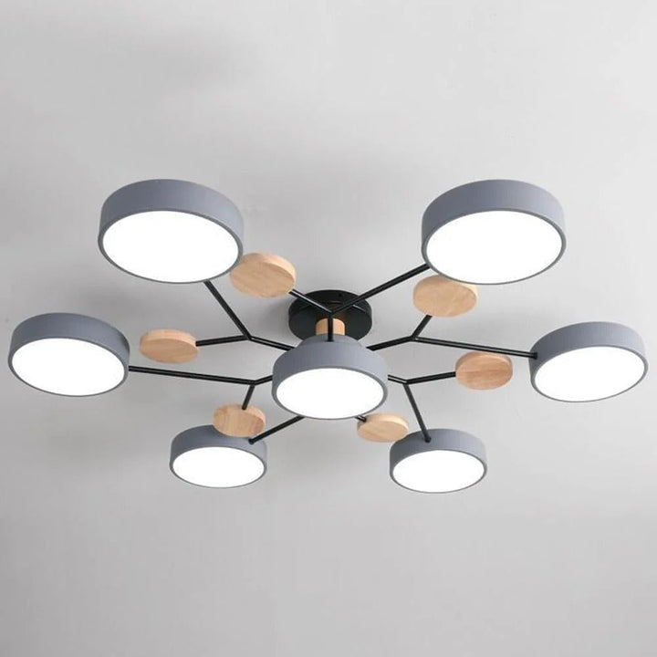 Modern LED ceiling light chandelier with sleek, minimalist design; iron and acrylic materials illuminate living rooms.