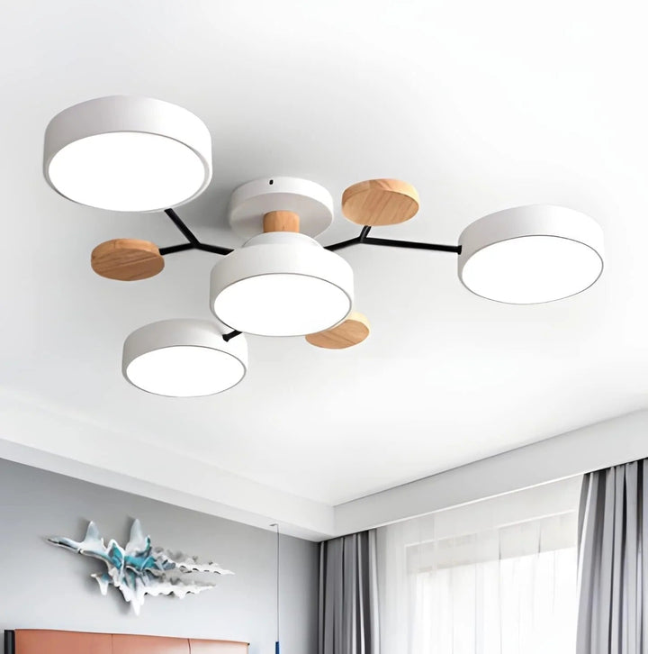 Modern LED ceiling light chandelier with sleek, minimalist design; iron and acrylic materials illuminate living rooms.