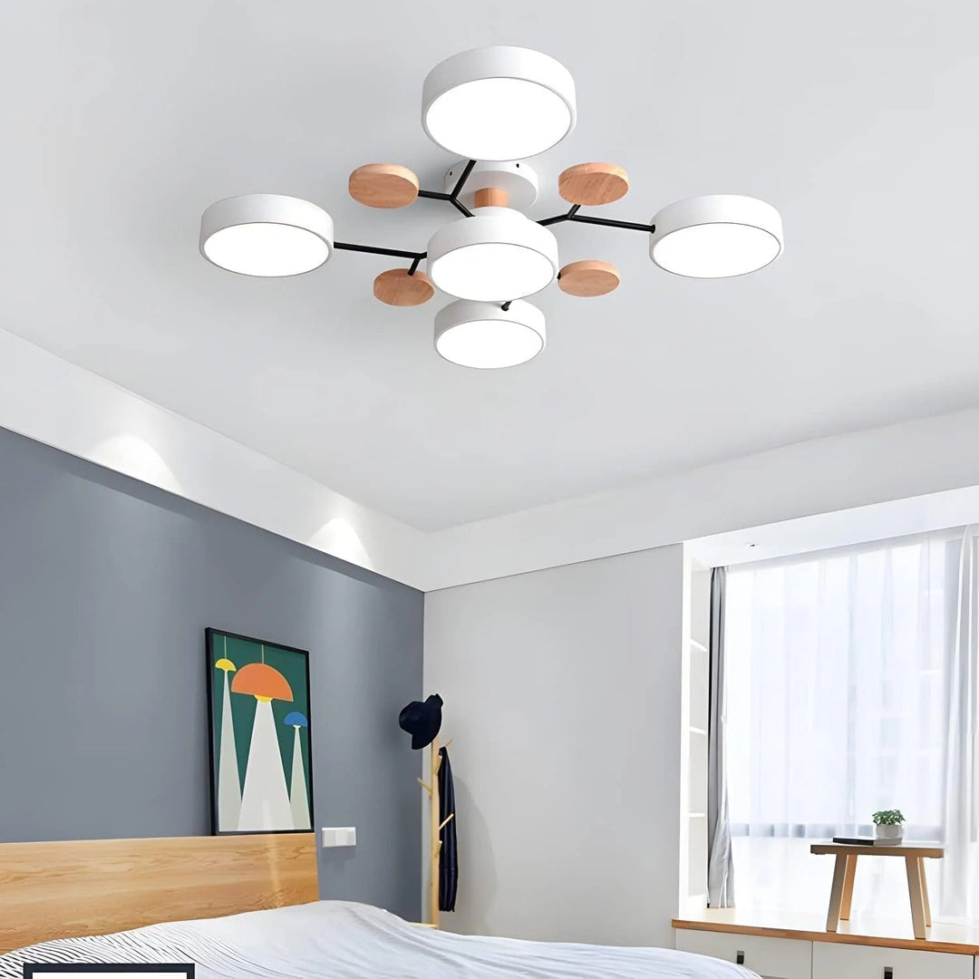 Modern LED ceiling light chandelier with sleek, minimalist design; iron and acrylic materials illuminate living rooms.