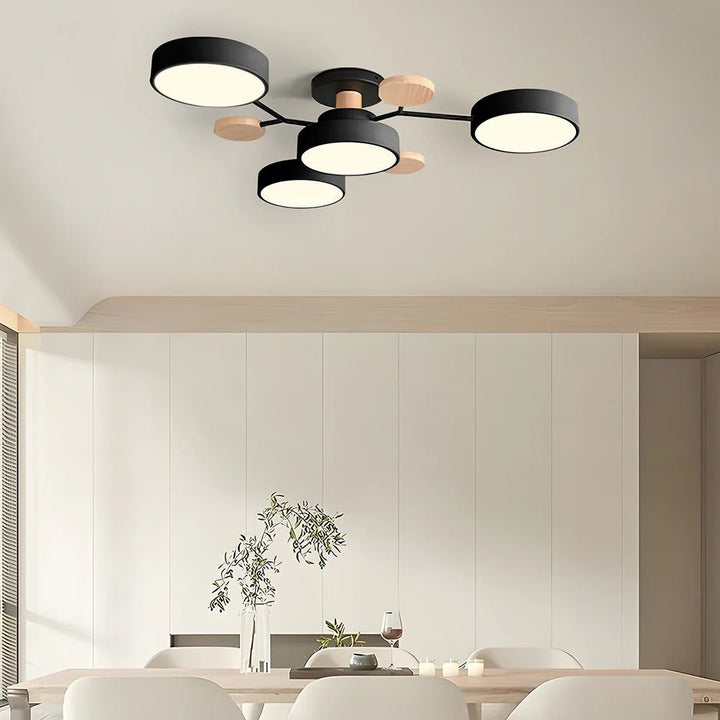 Modern LED ceiling light chandelier with sleek, minimalist design; iron and acrylic materials illuminate living rooms.