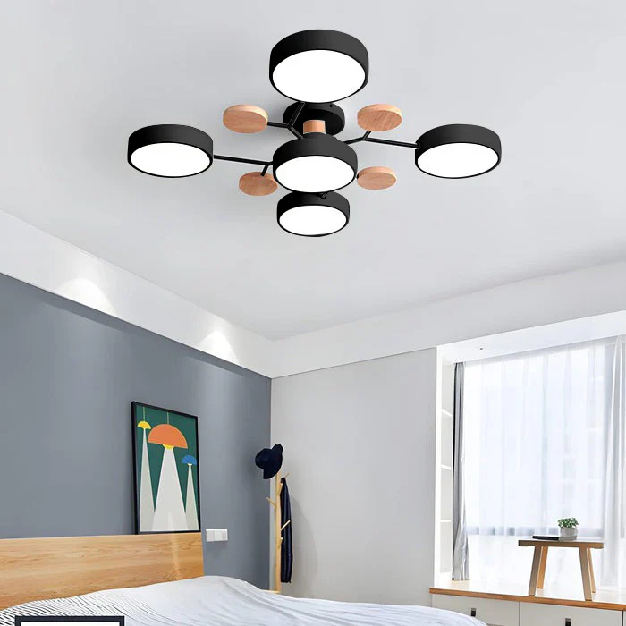 Modern LED ceiling light chandelier with sleek, minimalist design; iron and acrylic materials illuminate living rooms.
