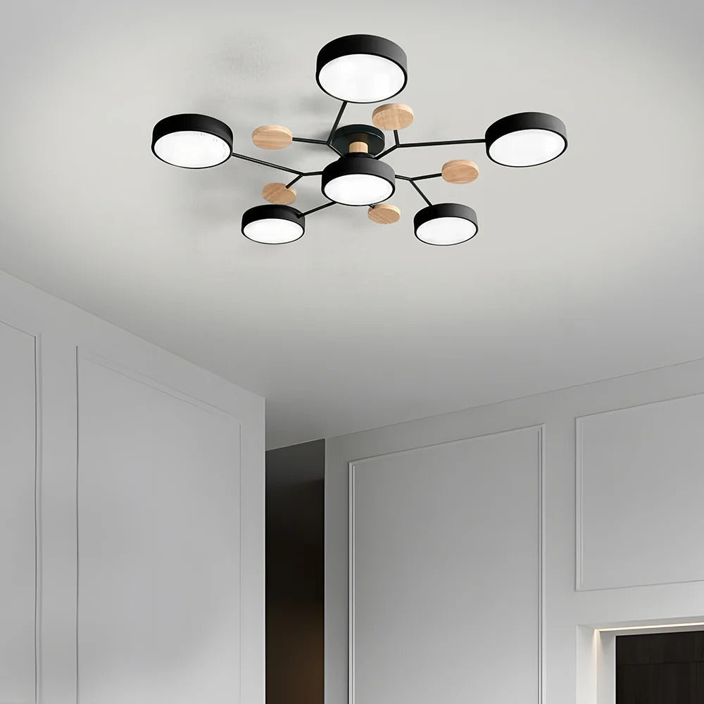 Modern LED ceiling light chandelier with sleek, minimalist design; iron and acrylic materials illuminate living rooms.