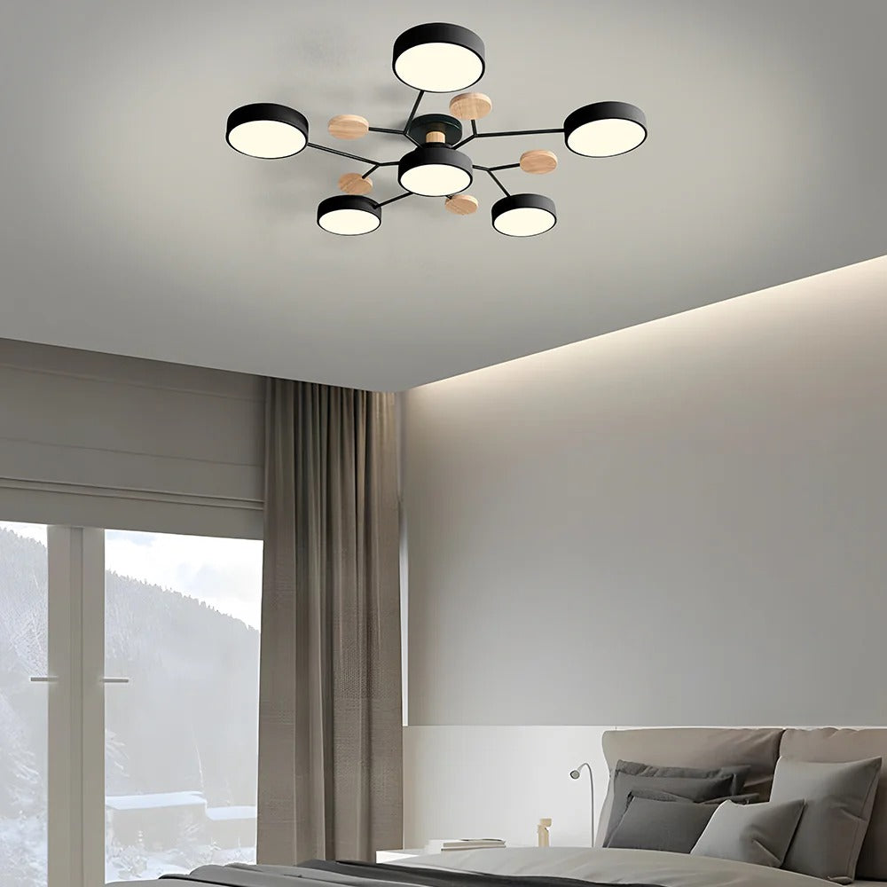 Modern LED ceiling light chandelier with sleek, minimalist design; iron and acrylic materials illuminate living rooms.