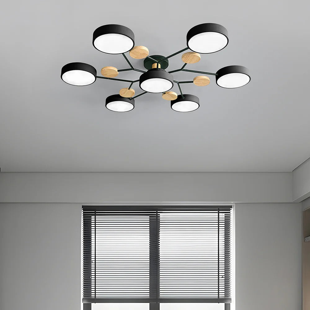 Modern LED ceiling light chandelier with sleek, minimalist design; iron and acrylic materials illuminate living rooms.