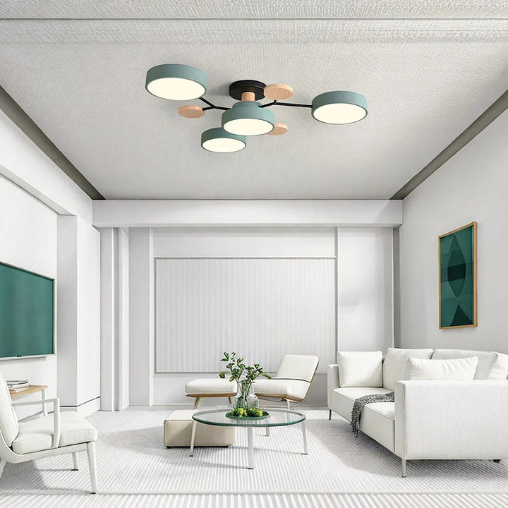 Modern LED ceiling light chandelier with sleek, minimalist design; iron and acrylic materials illuminate living rooms.