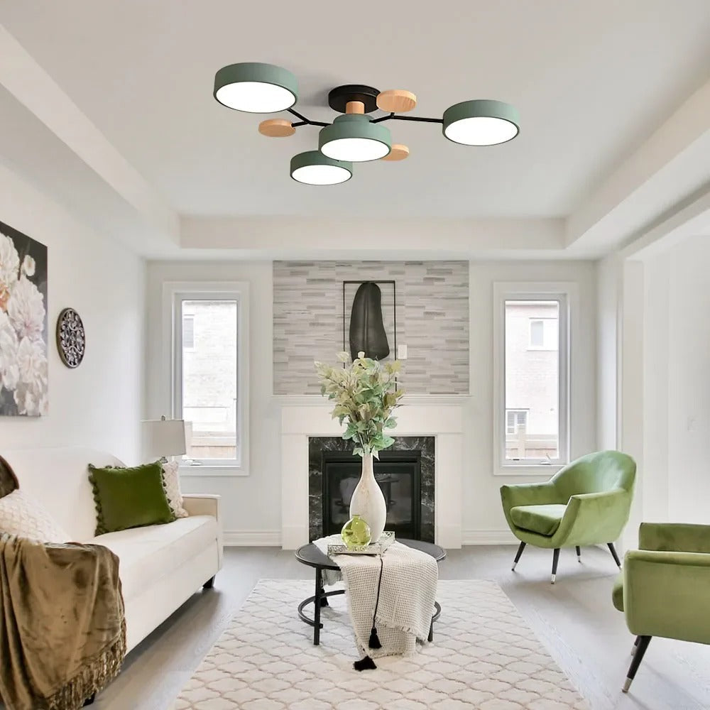 Modern LED ceiling light chandelier with sleek, minimalist design; iron and acrylic materials illuminate living rooms.