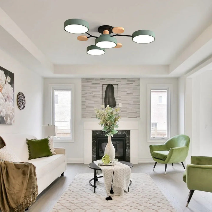 Modern LED ceiling light chandelier with sleek, minimalist design; iron and acrylic materials illuminate living rooms.