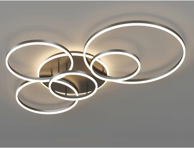 Modern LED ceiling light with black rings, chic design enhances room ambiance, suitable for spaces up to 30 sqm.