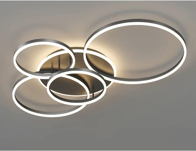 Modern LED ceiling light with black rings, chic design enhances room ambiance, suitable for spaces up to 30 sqm.