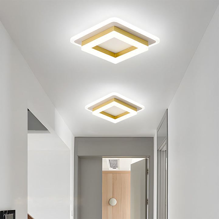 "Modern LED ceiling light with sleek square design, black finish, ideal for stylish hallways, emits bright 1920 lumens."