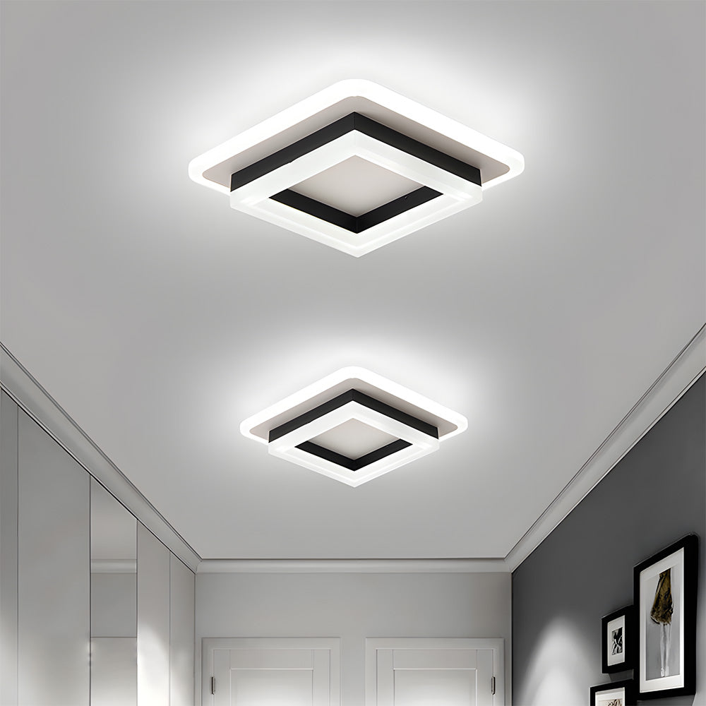 "Modern LED ceiling light with sleek square design, black finish, ideal for stylish hallways, emits bright 1920 lumens."