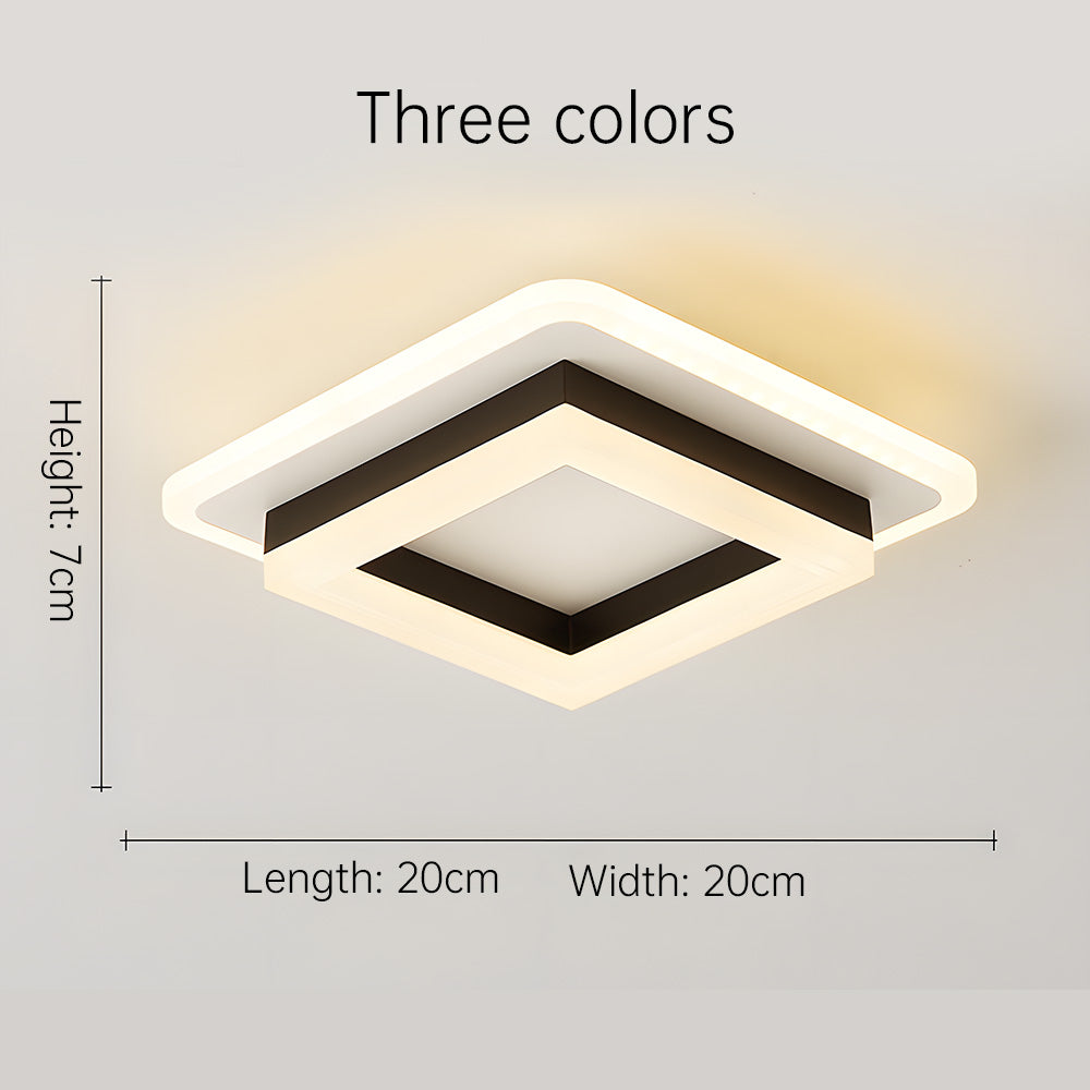 "Modern LED ceiling light with sleek square design, black finish, ideal for stylish hallways, emits bright 1920 lumens."