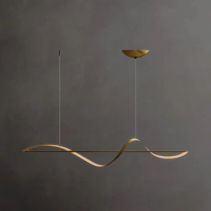 Modern LED pendant lamp with wavy metal and acrylic design, providing elegant illumination for stylish interior decor.