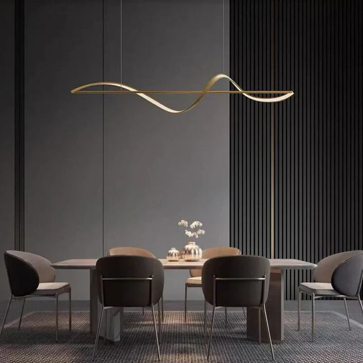 Modern LED pendant lamp with wavy metal and acrylic design, providing elegant illumination for stylish interior decor.
