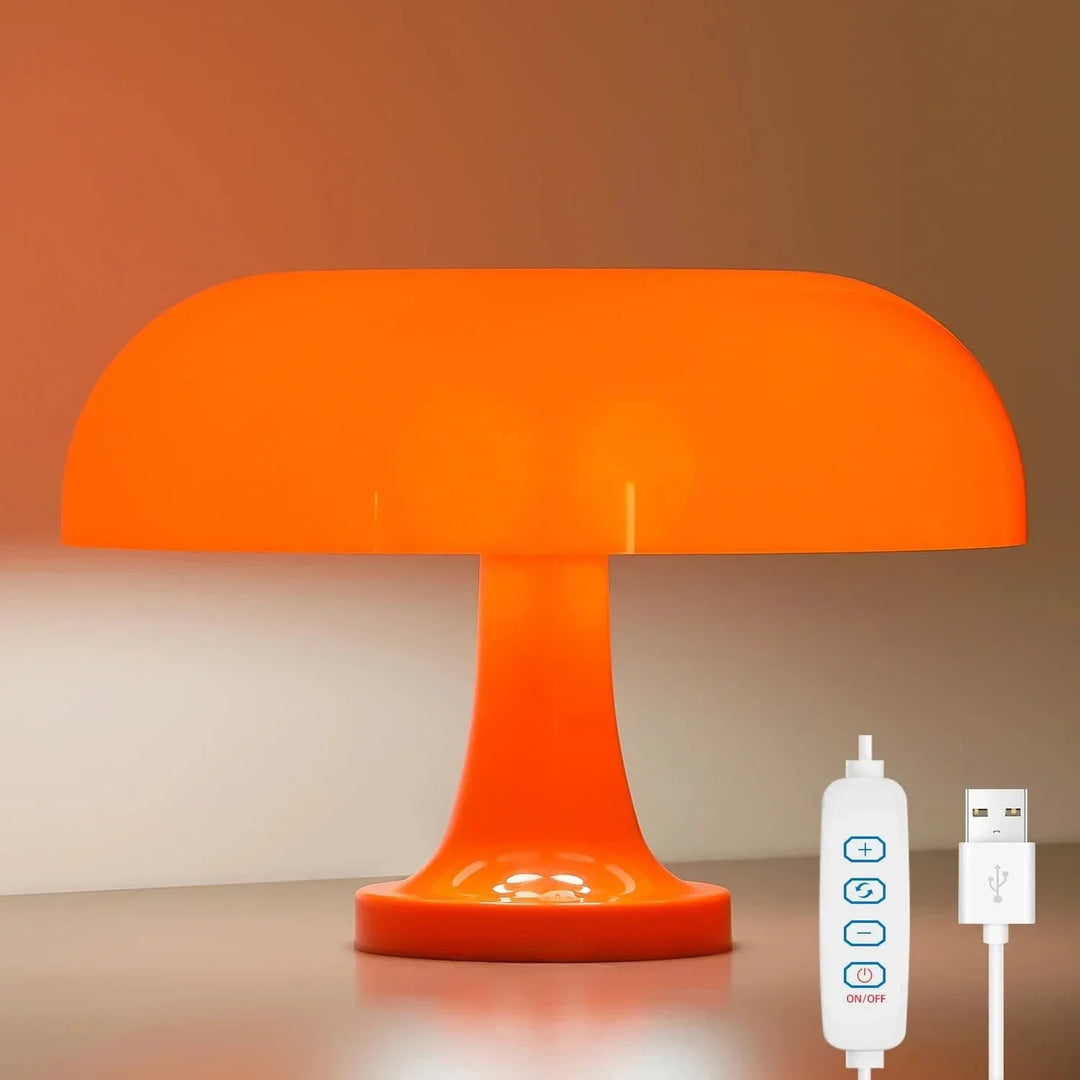 "Modern LED table lamp with USB charging, dimmable light, sleek ABS design, ideal for bedrooms or living rooms."