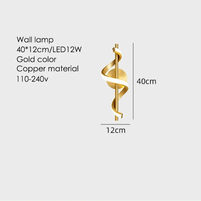 Modern LED wall sconce with adjustable gold arm and copper finish, ideal for ambient lighting in living rooms and bedrooms.