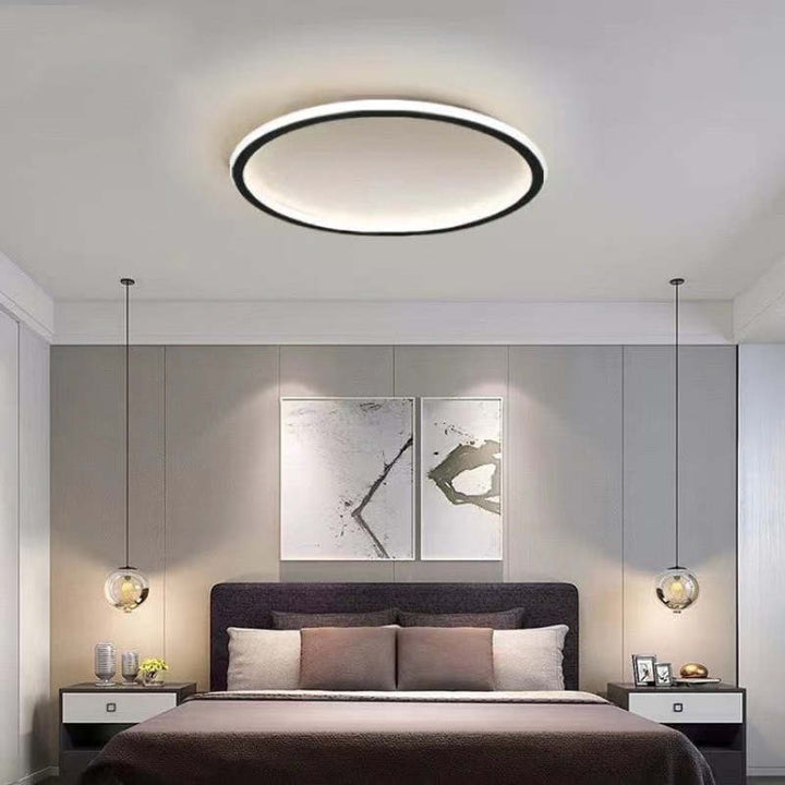 "Modern Nordic LED Ceiling Light with minimalist round flush mount design, providing soft even illumination for modern interi