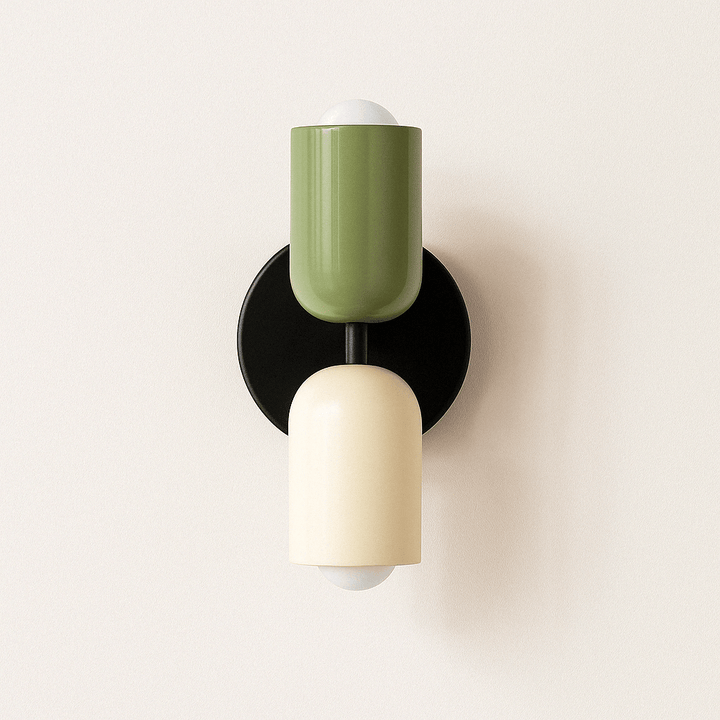 "Modern Nordic wall lamp with colorful metal design, dual light source, and sleek finish for contemporary interiors."