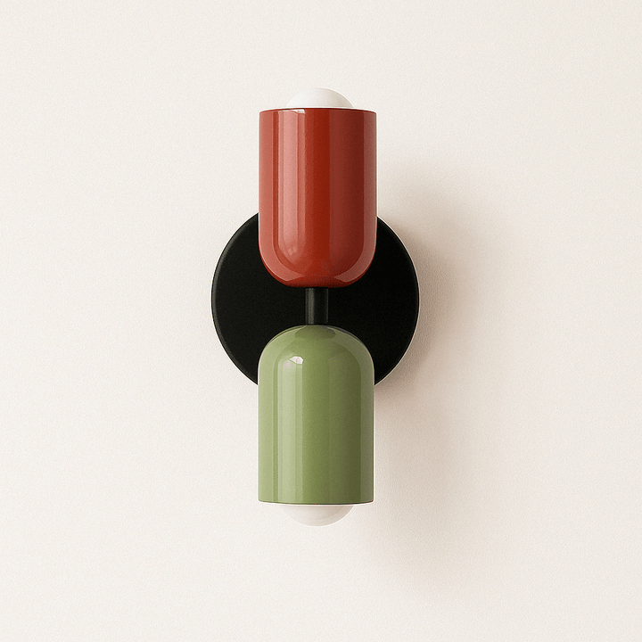 "Modern Nordic wall lamp with colorful metal design, dual light source, and sleek finish for contemporary interiors."