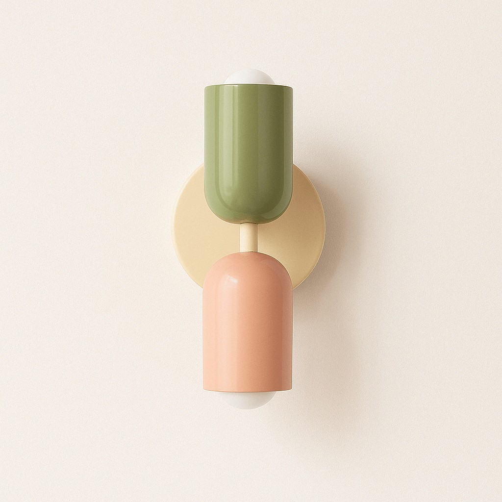 "Modern Nordic wall lamp with colorful metal design, dual light source, and sleek finish for contemporary interiors."