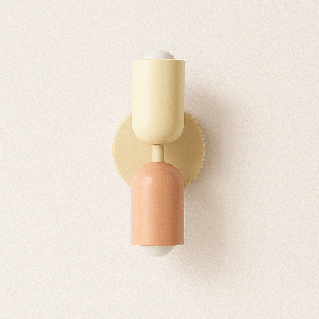 "Modern Nordic wall lamp with colorful metal design, dual light source, and sleek finish for contemporary interiors."
