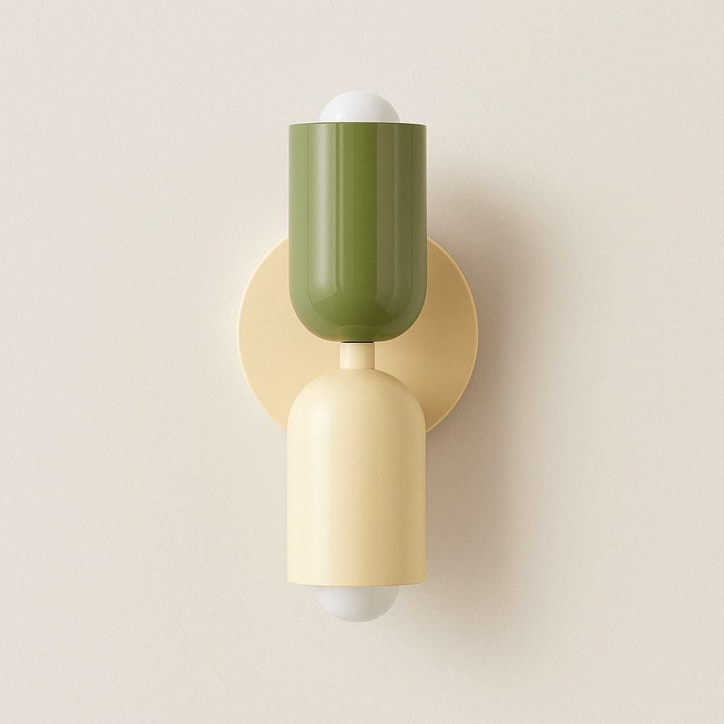 "Modern Nordic wall lamp with colorful metal design, dual light source, and sleek finish for contemporary interiors."