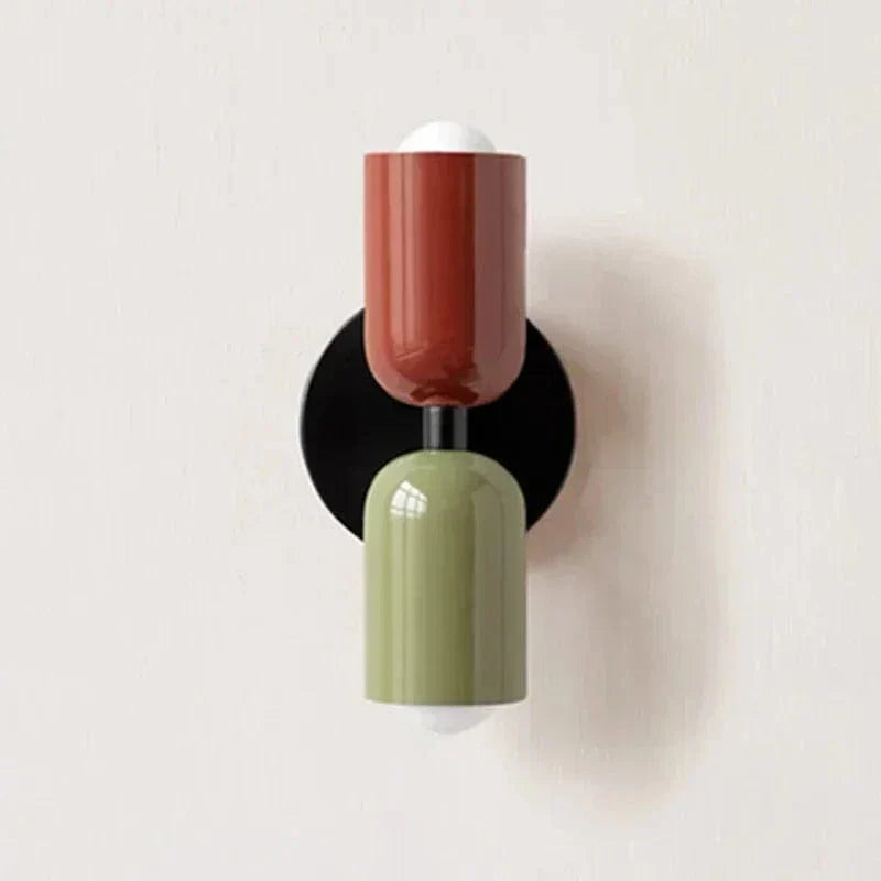 "Modern Nordic wall lamp with colorful metal design, dual light source, and sleek finish for contemporary interiors."
