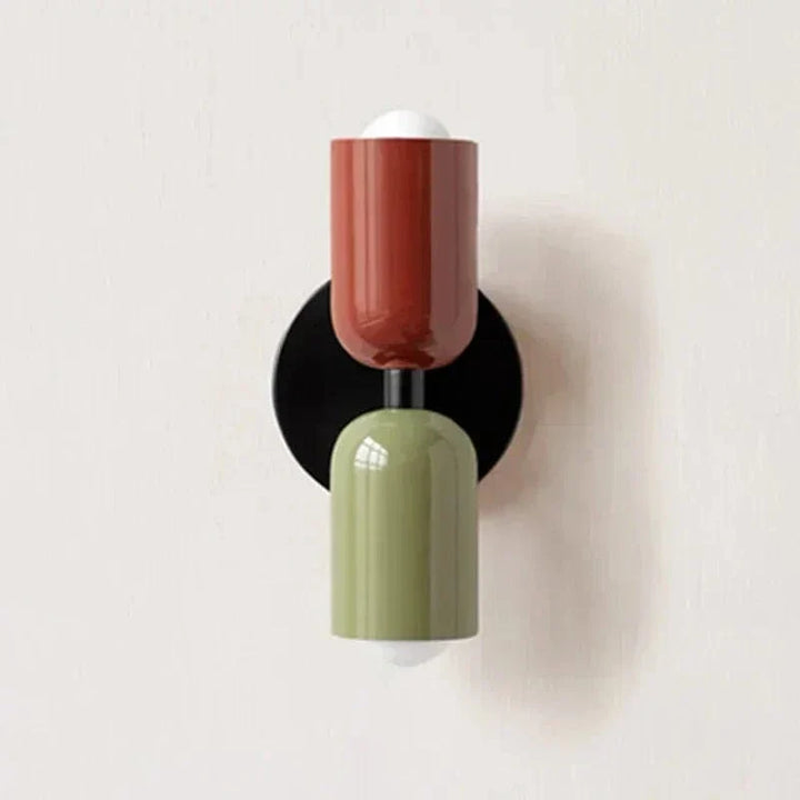 "Modern Nordic wall lamp with colorful metal design, dual light source, and sleek finish for contemporary interiors."