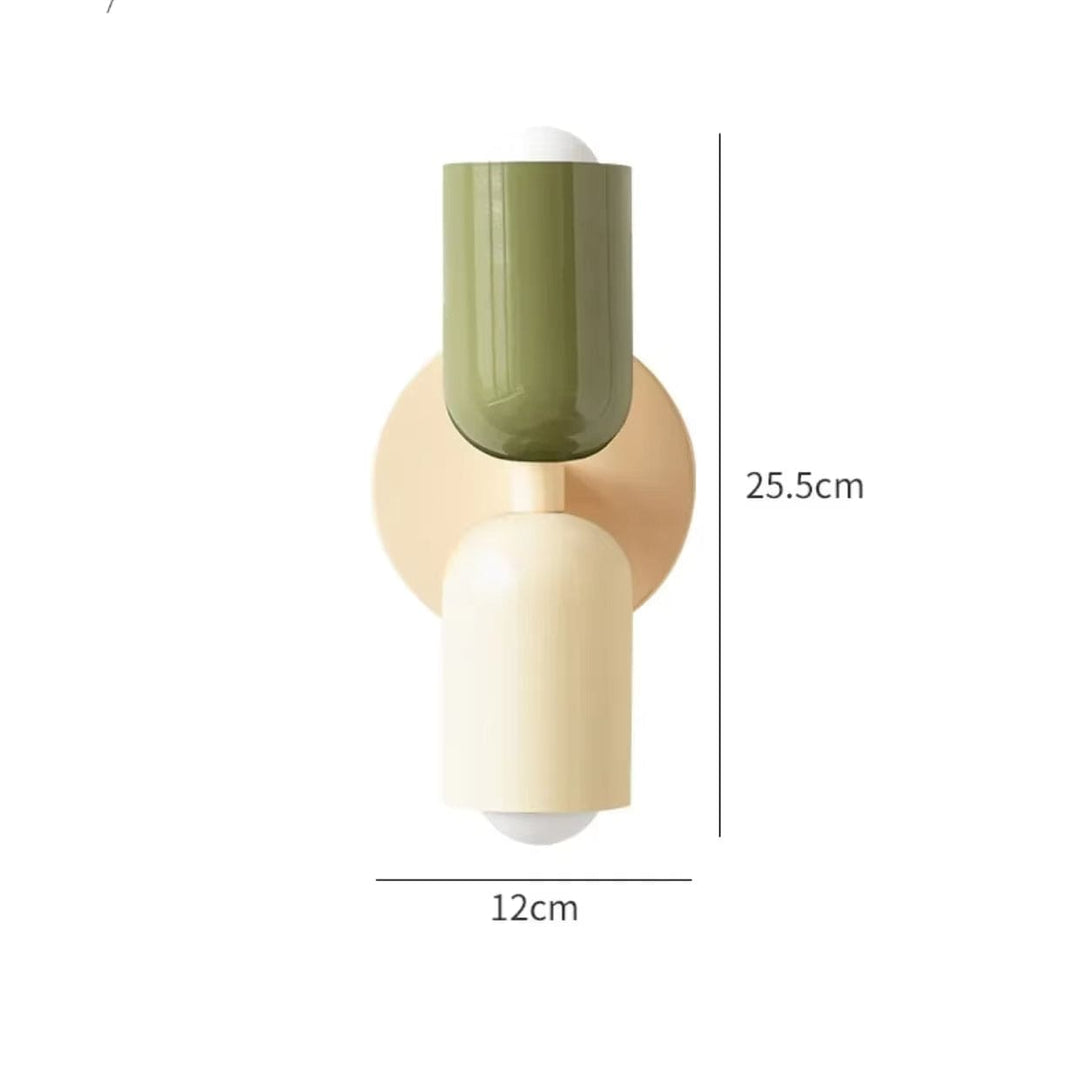 "Modern Nordic wall lamp with colorful metal design, dual light source, and sleek finish for contemporary interiors."