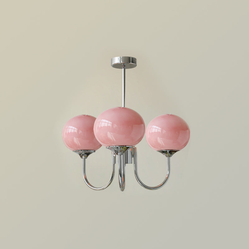 Modern pink and gold chandelier with elegant glass shades, ideal ceiling light fixture for chic home decor and illumination.