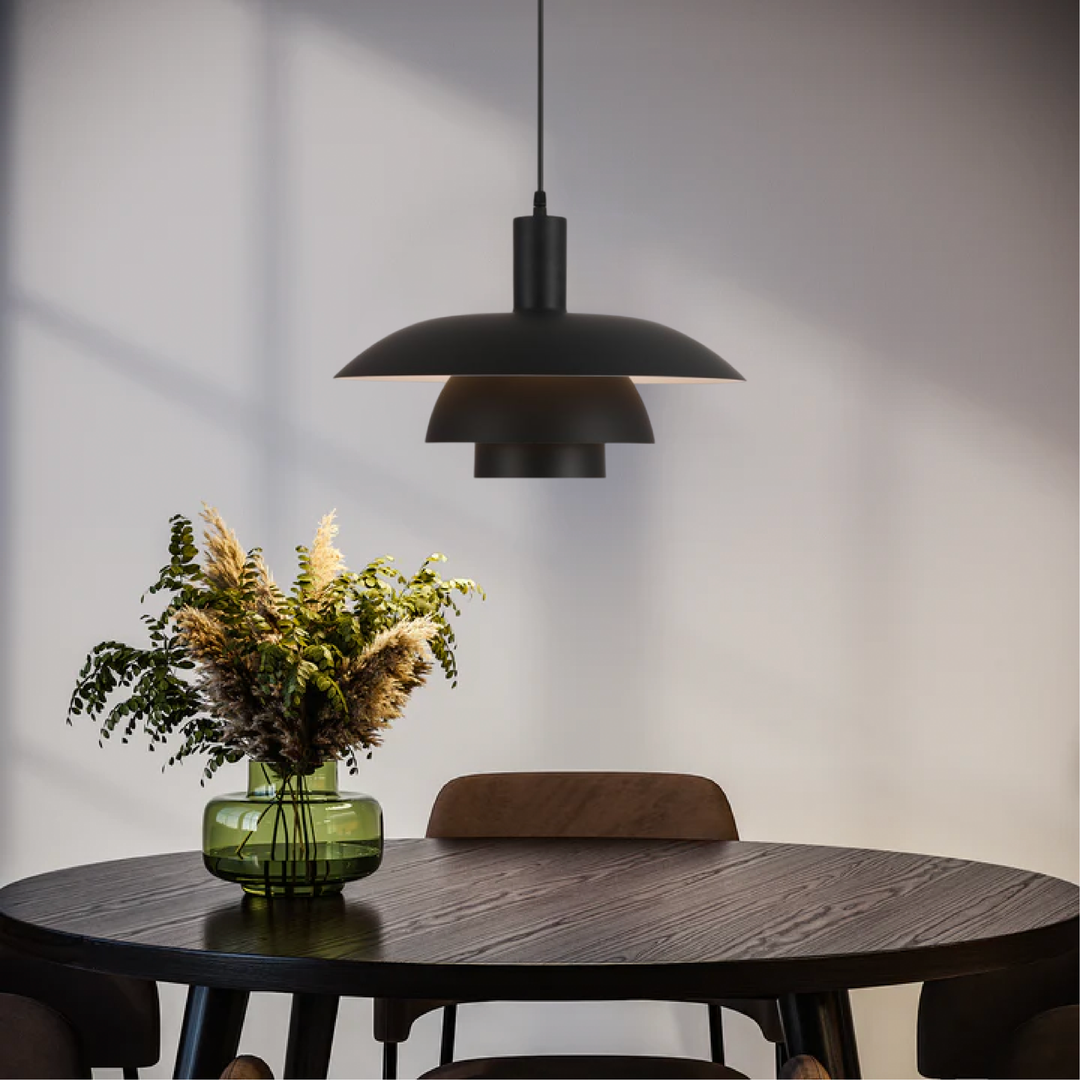 "Modern Scandinavian pendant light with sleek design, providing ambient LED glow, ideal for stylish home interiors."
