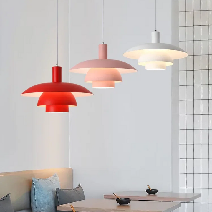 "Modern Scandinavian pendant light with sleek design, providing ambient LED glow, ideal for stylish home interiors."