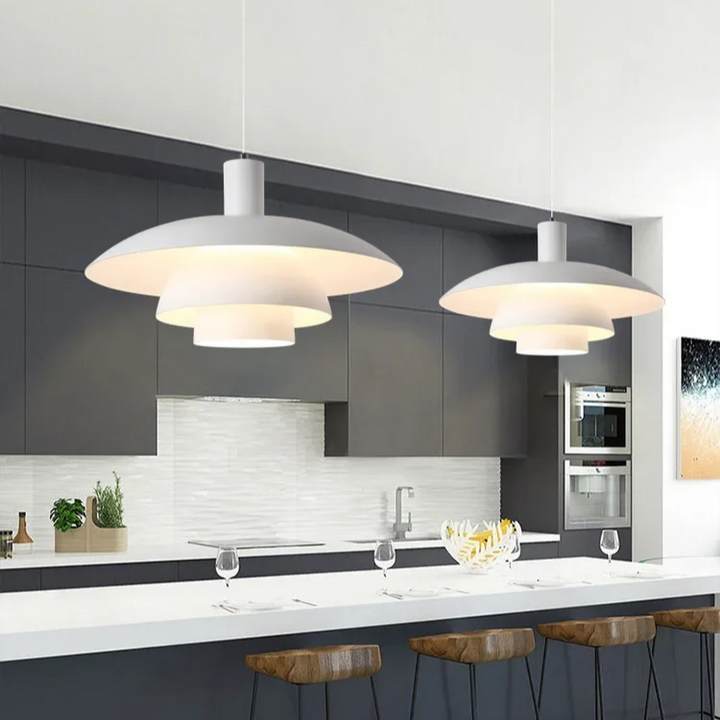 "Modern Scandinavian pendant light with sleek design, providing ambient LED glow, ideal for stylish home interiors."
