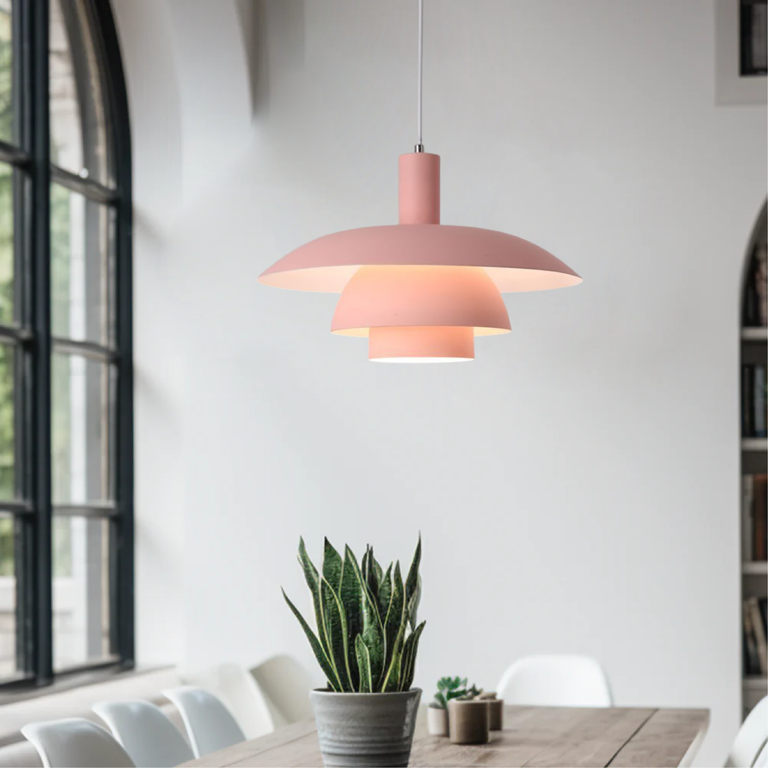 "Modern Scandinavian pendant light with sleek design, providing ambient LED glow, ideal for stylish home interiors."