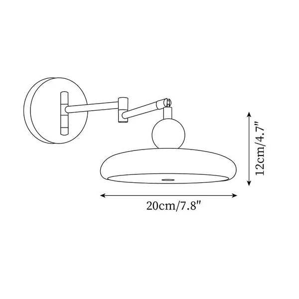 "Modern swing arm wall lamp with adjustable metal arm, acrylic base, integrated LED, beige and green color options."