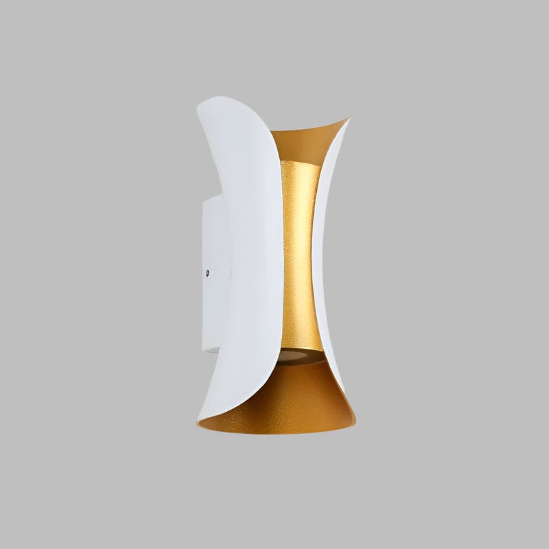 Modern waterproof LED wall light, sleek aluminium, IP65 rating, indoor/outdoor use, warm white glow, available in black.