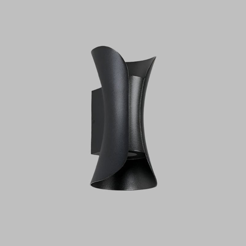 Modern waterproof LED wall light, sleek aluminium, IP65 rating, indoor/outdoor use, warm white glow, available in black.